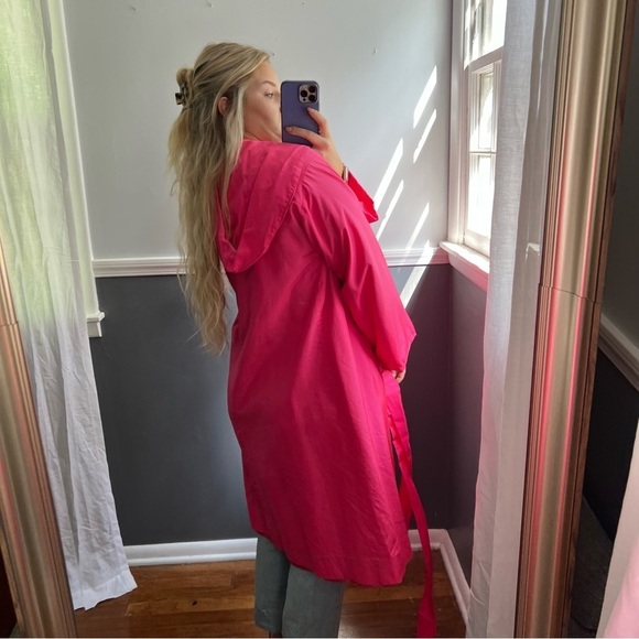 Vintage Lawrence of London 100% Silk Hot Pink Unión Made Trench Large - Picture 10 of 13